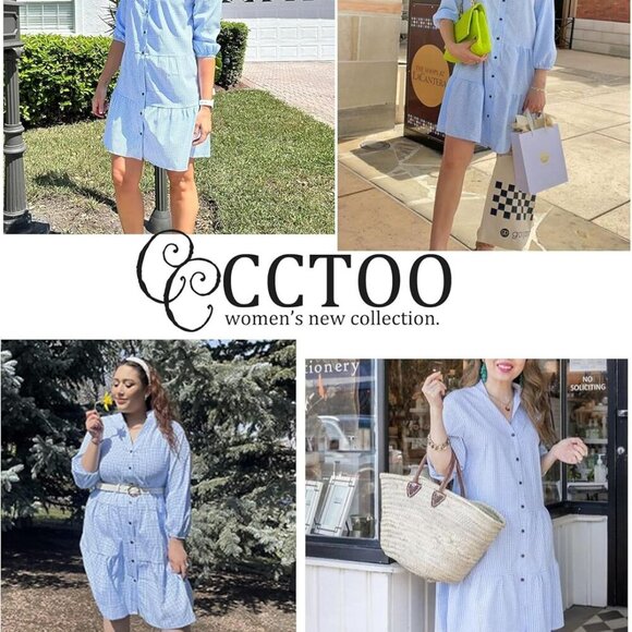 Women's Summer Dresses Casual V Neck Button Down 3/4 Sleeve Floral Print Loose F - Picture 5 of 6